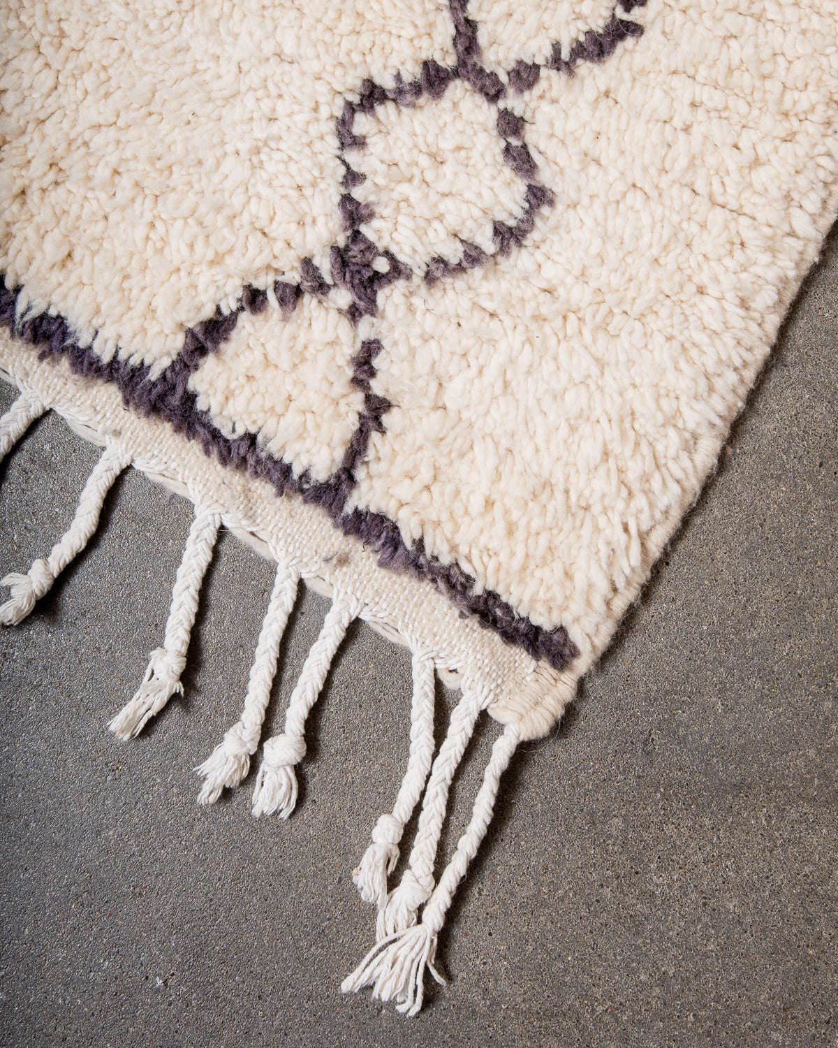 Modern, designer, handcrafted Berber rug from Morocco. Vintage carpet with beautiful colours and patterns and fluffy texture.
