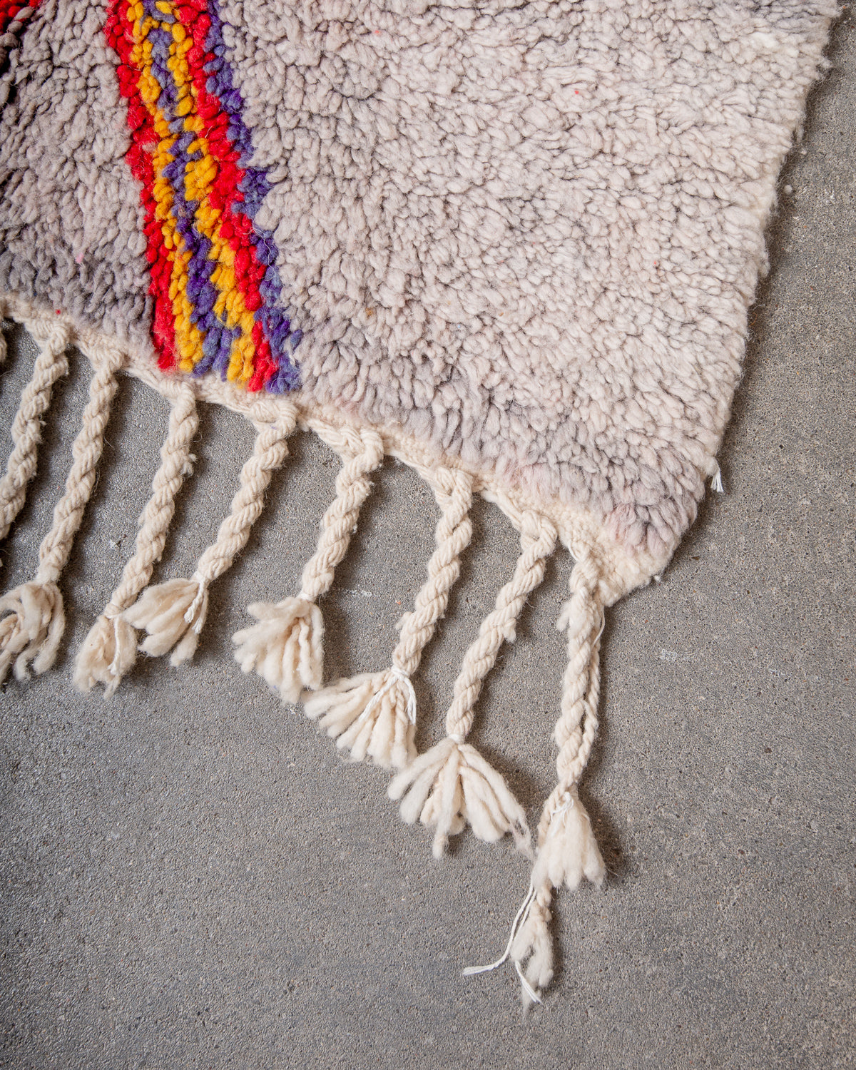 Modern, designer, handcrafted Berber rug from Morocco. Vintage carpet with beautiful colours and patterns and fluffy texture.