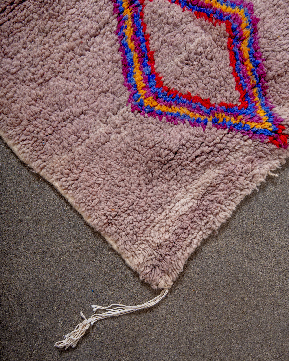 Modern, designer, handcrafted Berber rug from Morocco. Vintage carpet with beautiful colours and patterns and fluffy texture.