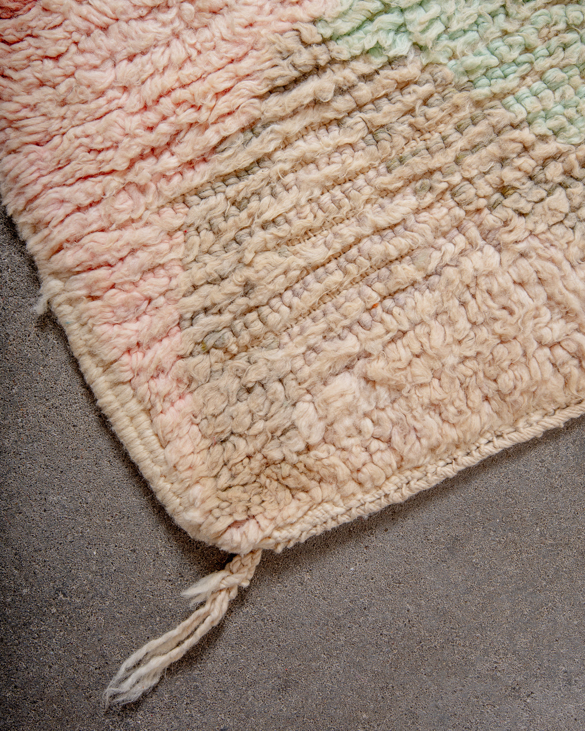 Modern, designer, handcrafted Berber rug from Morocco. Vintage carpet with beautiful colours and patterns and fluffy texture.