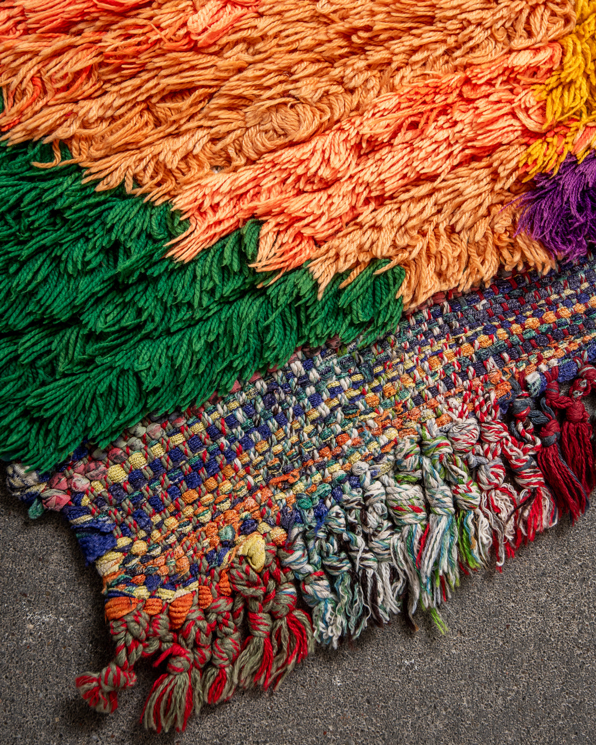Modern designer vintage handcrafted Berber rug from Morocco. Boucherouite runner rug with beautiful colors and patterns.