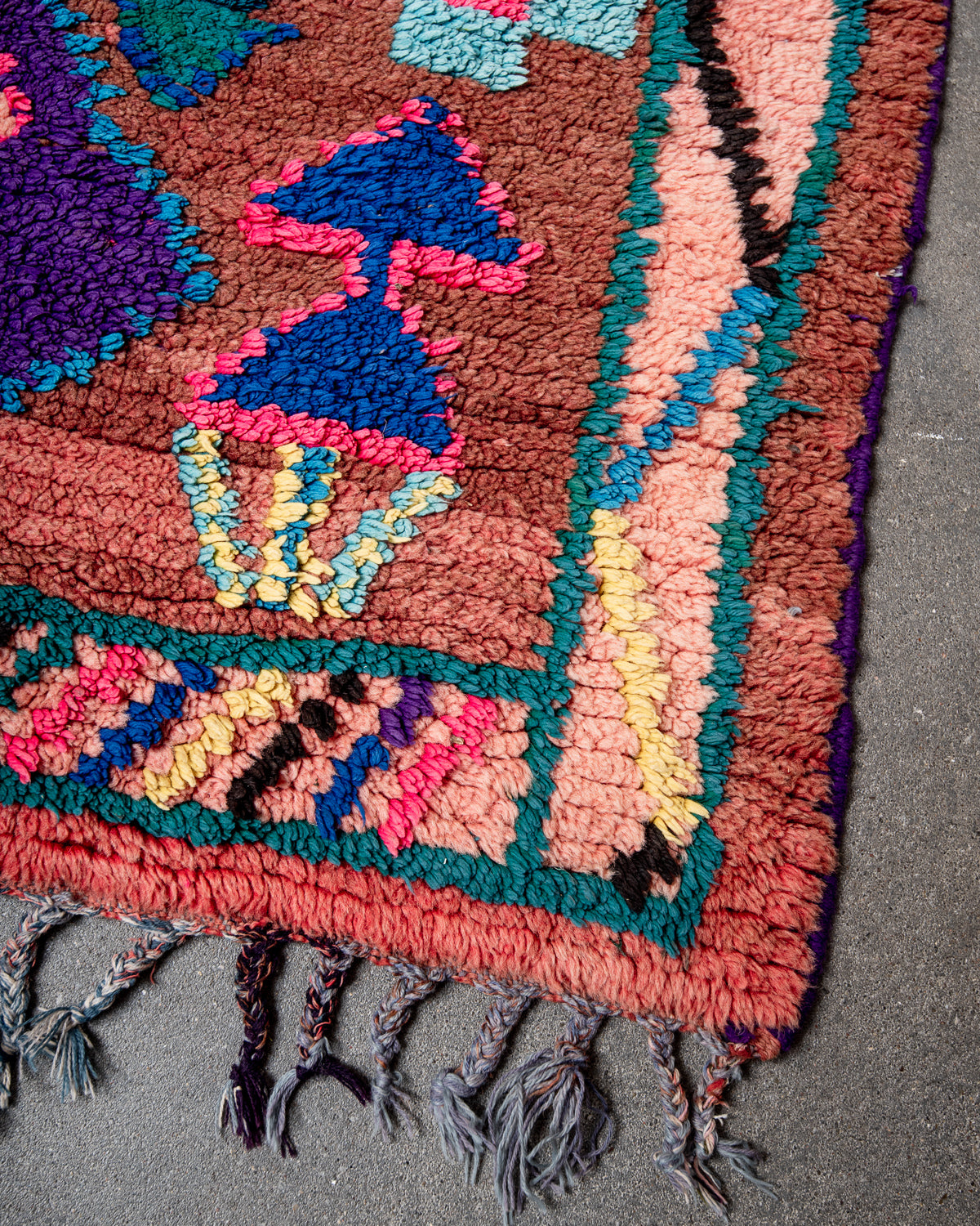 Modern, designer, handcrafted Berber runner rug from Morocco. Vintage carpet with beautiful colours and patterns and fluffy texture.