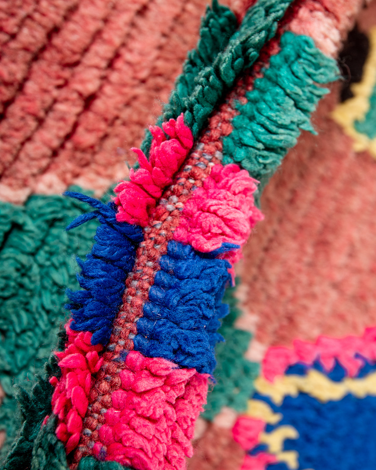 Modern, designer, handcrafted Berber runner rug from Morocco. Vintage carpet with beautiful colours and patterns and fluffy texture.