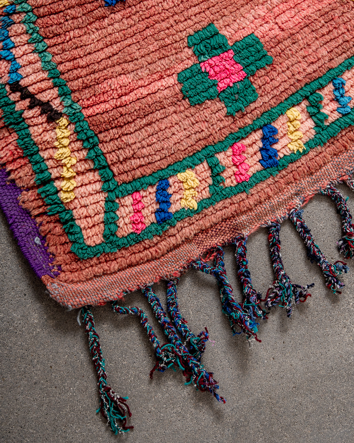 Modern, designer, handcrafted Berber runner rug from Morocco. Vintage carpet with beautiful colours and patterns and fluffy texture.