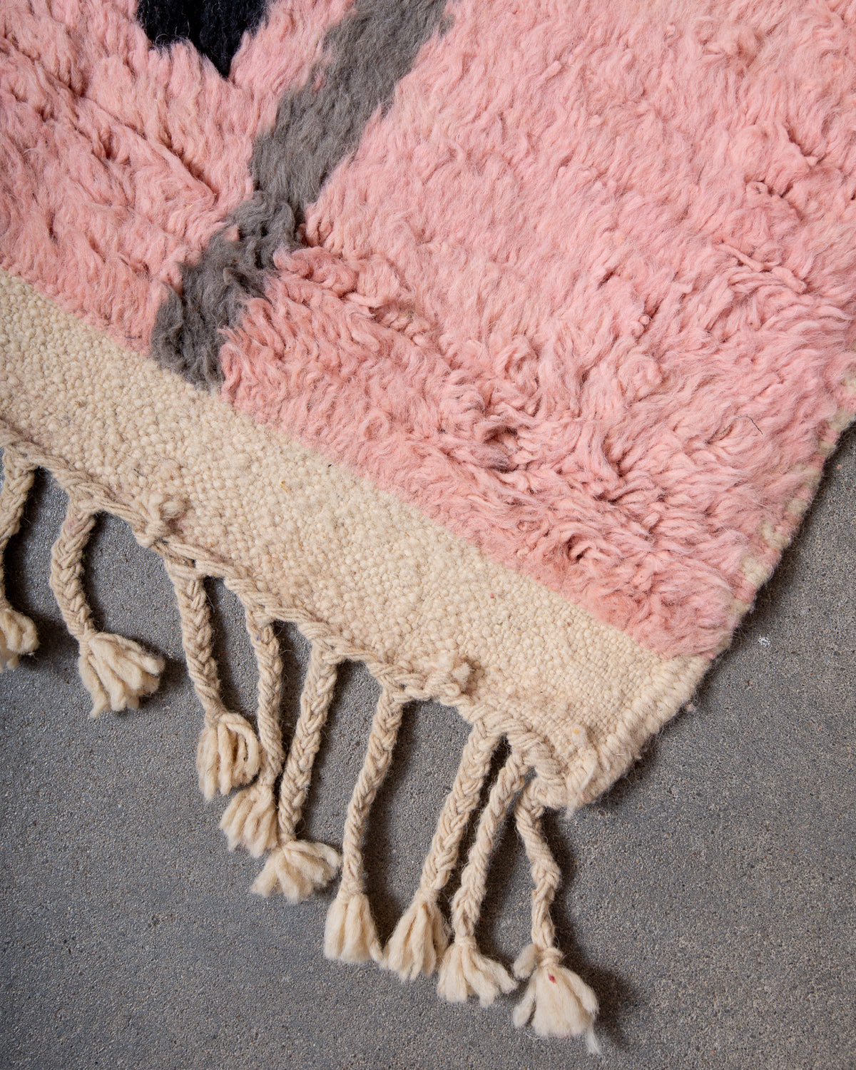 Modern, designer, handcrafted Berber rug from Morocco. Vintage carpet with beautiful colours and patterns and fluffy texture.