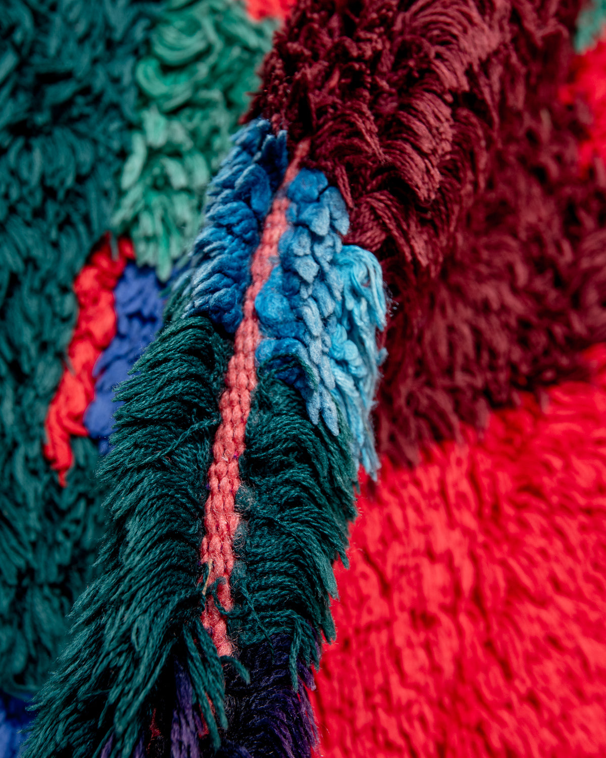 Modern, designer, handcrafted Berber runner rug from Morocco. Vintage carpet with beautiful colours and patterns and fluffy texture.