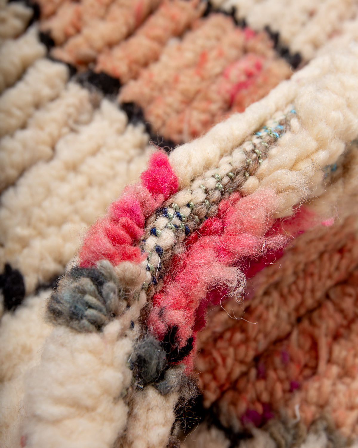 Modern, designer, handcrafted Berber runner rug from Morocco. Vintage carpet with beautiful colours and patterns and fluffy texture.