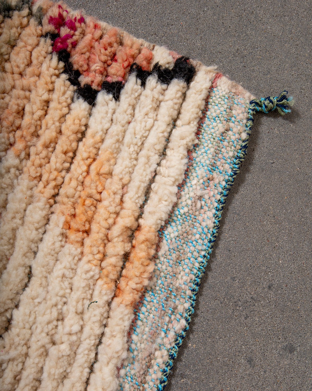 Modern, designer, handcrafted Berber runner rug from Morocco. Vintage carpet with beautiful colours and patterns and fluffy texture.