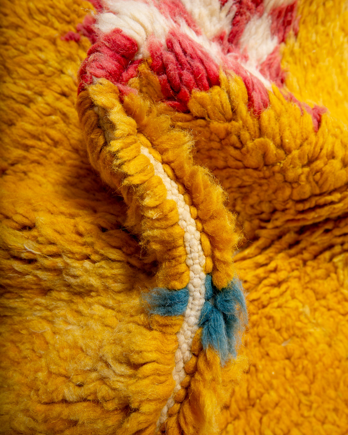 Modern, designer, handcrafted Berber rug from Morocco. Vintage carpet with beautiful colours and patterns and fluffy texture.