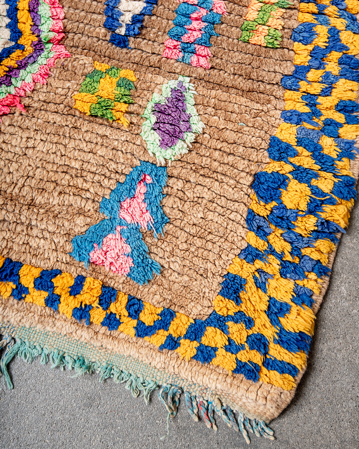 Modern, designer, handcrafted Berber runner rug from Morocco. Vintage carpet with beautiful colours and patterns and fluffy texture.