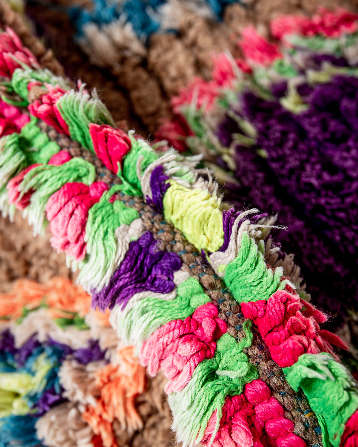 Modern, designer, handcrafted Berber runner rug from Morocco. Vintage carpet with beautiful colours and patterns and fluffy texture.