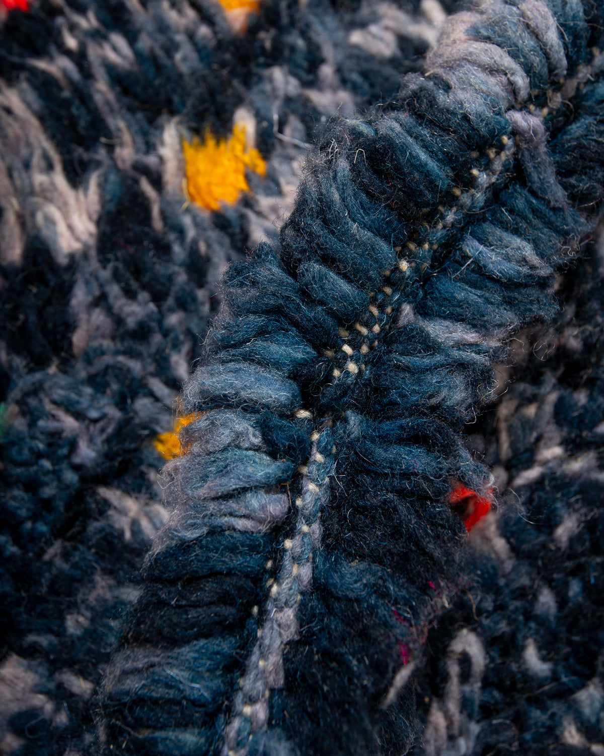 Modern, designer, handcrafted Berber rug from Morocco. Vintage carpet with beautiful colours and patterns and fluffy texture.