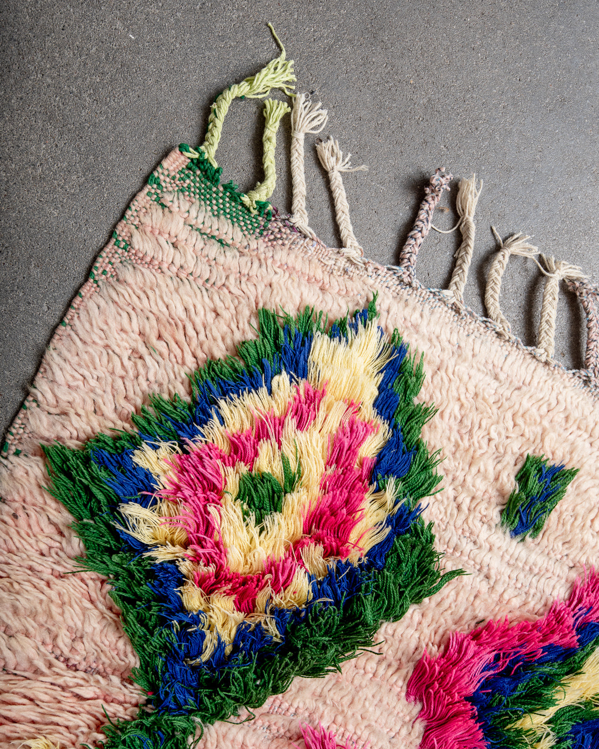 Modern, designer, handcrafted Berber runner rug from Morocco. Vintage carpet with beautiful colours and patterns and fluffy texture.