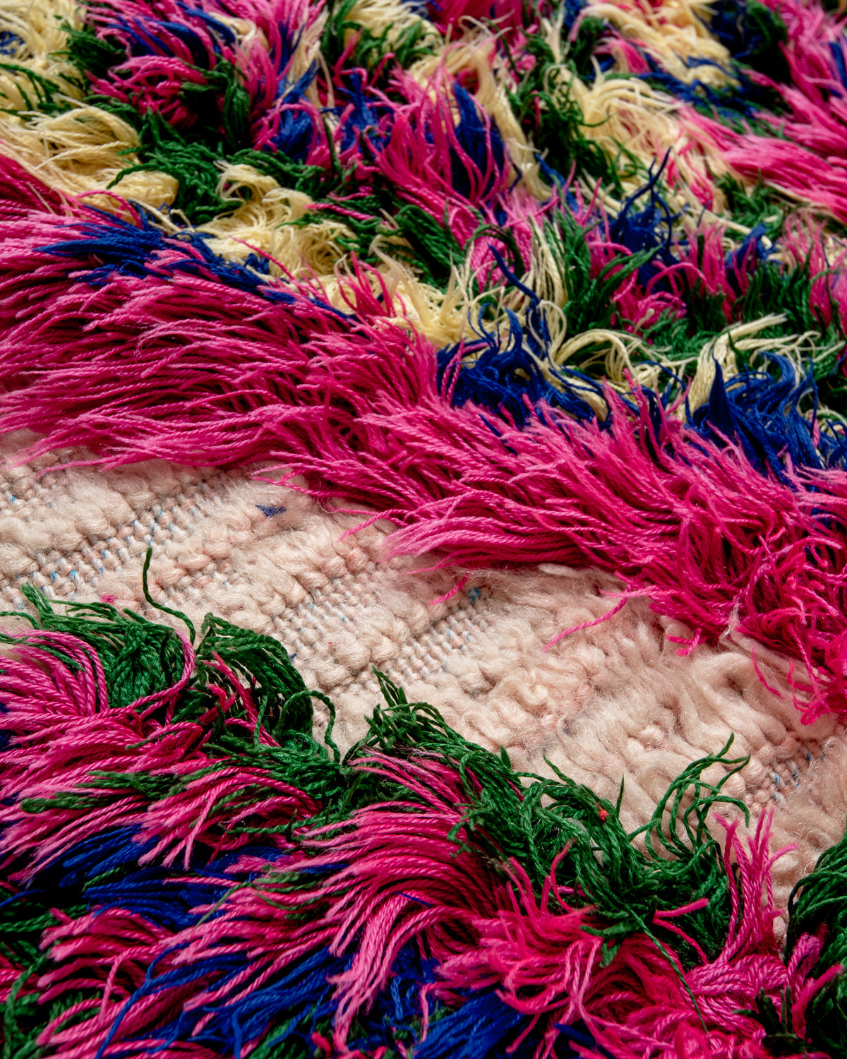 Modern, designer, handcrafted Berber runner rug from Morocco. Vintage carpet with beautiful colours and patterns and fluffy texture.