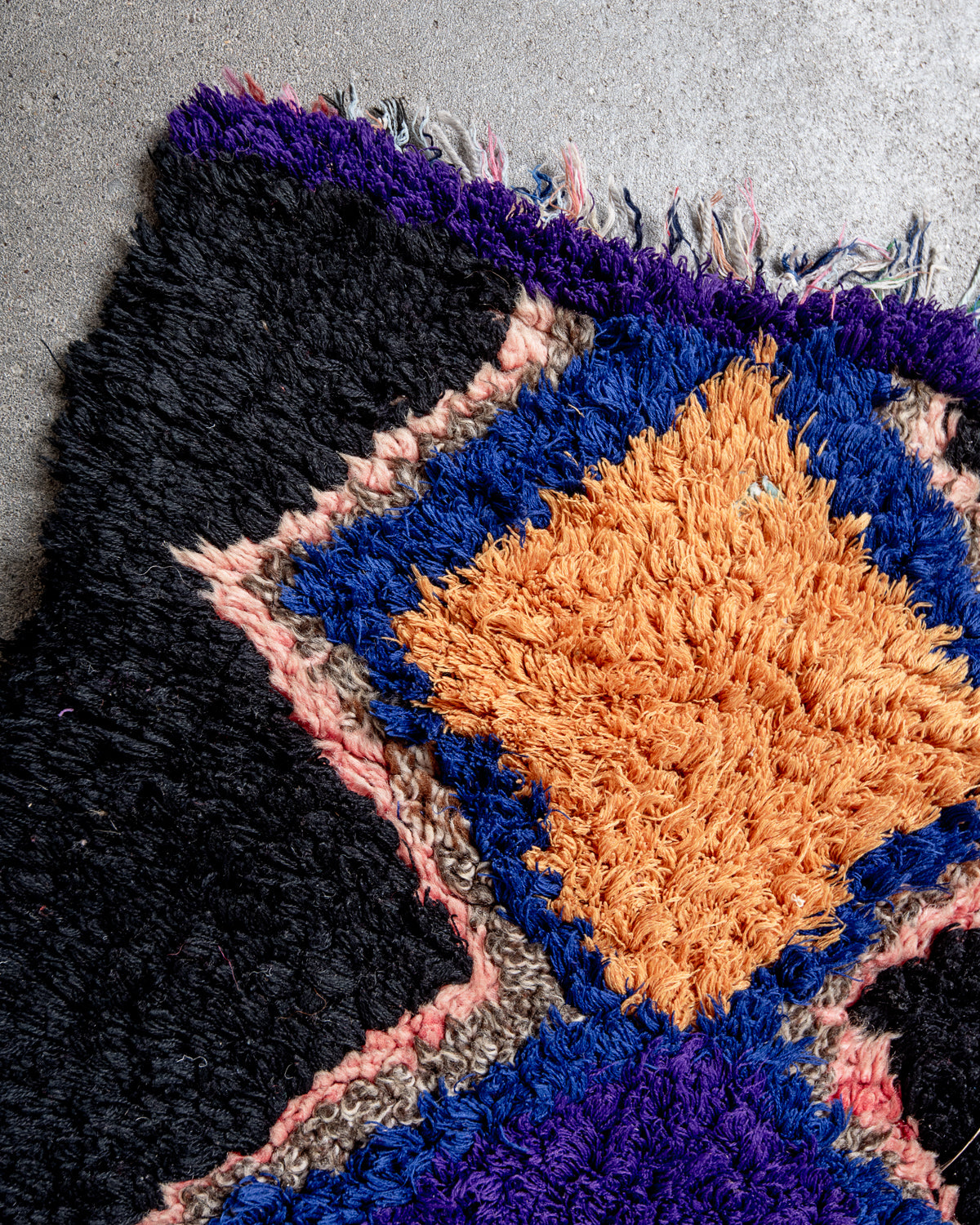 Modern, designer, handcrafted Berber runner rug from Morocco. Vintage carpet with beautiful colours and patterns and fluffy texture.