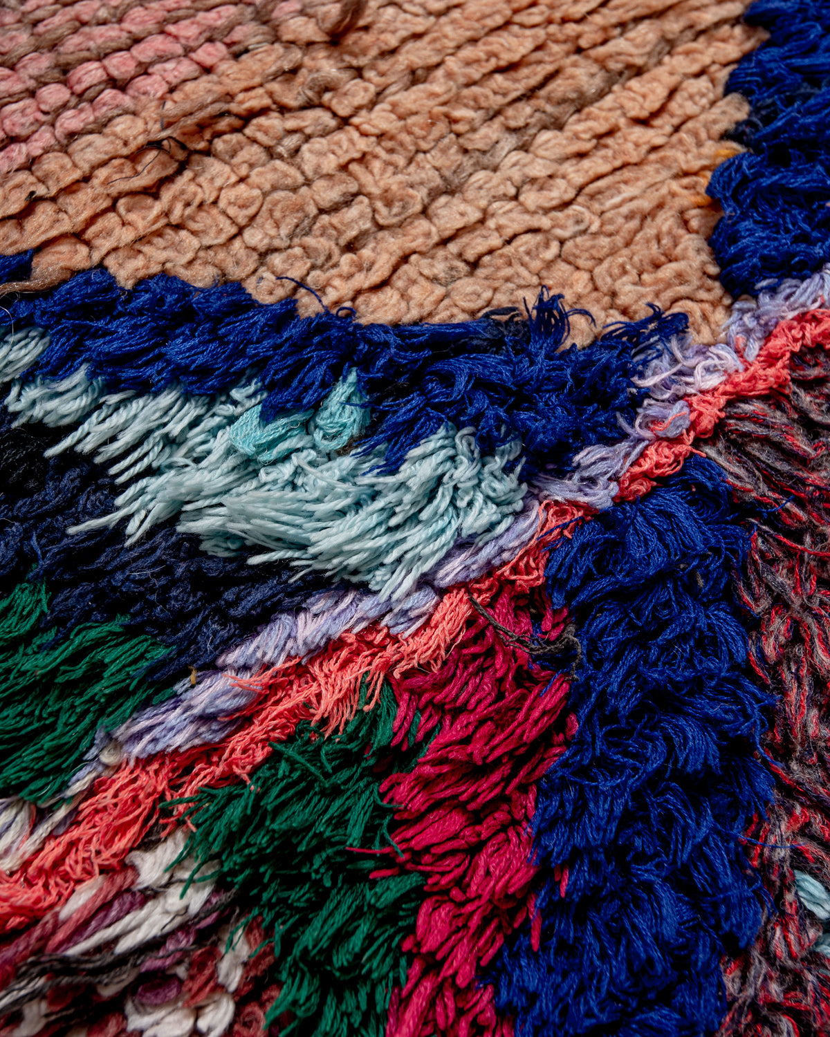 Modern, designer, handcrafted Berber runner rug from Morocco. Vintage carpet with beautiful colours and patterns and fluffy texture.