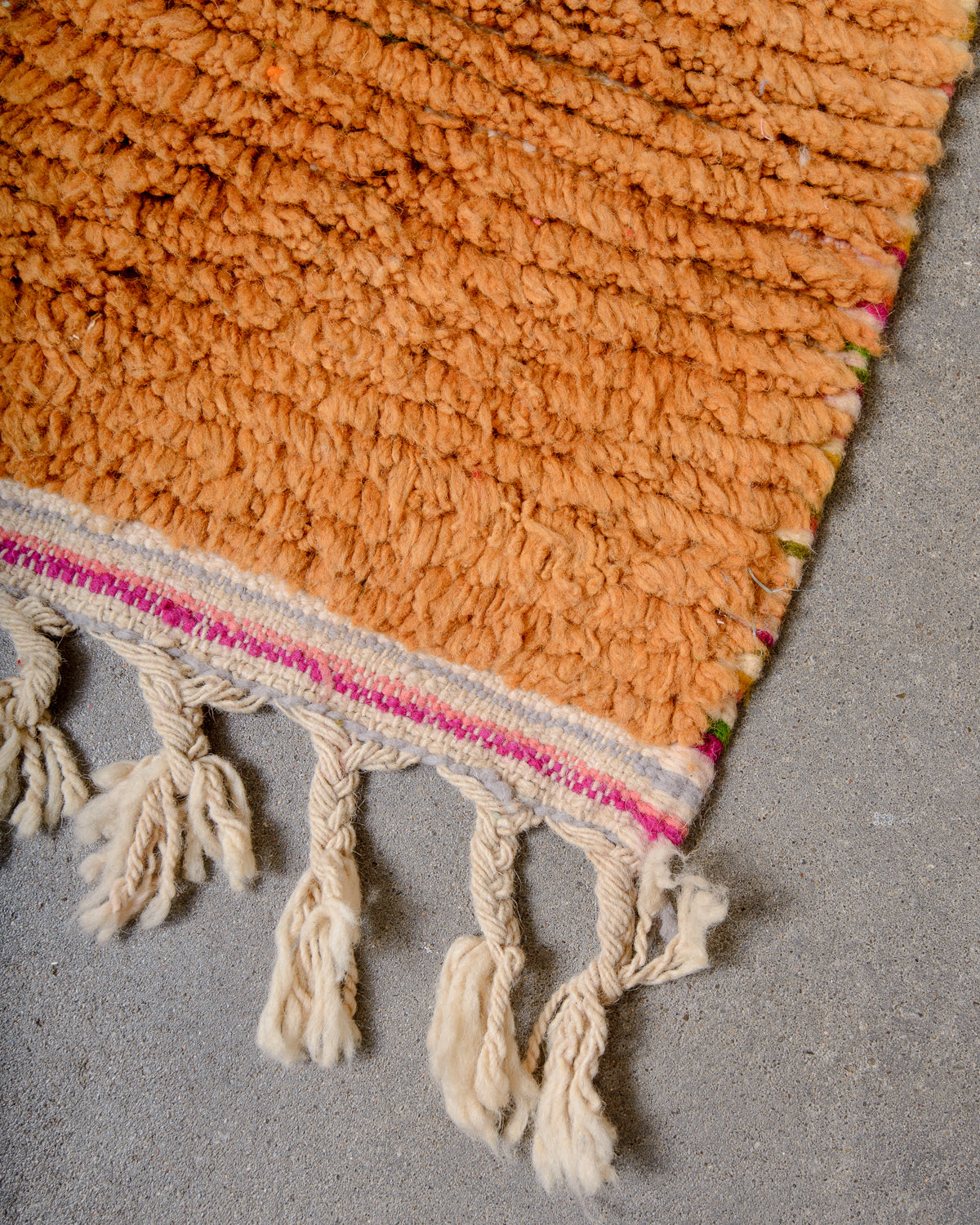 Modern, designer, handcrafted Berber rug from Morocco. Vintage carpet with beautiful colours and patterns and fluffy texture.