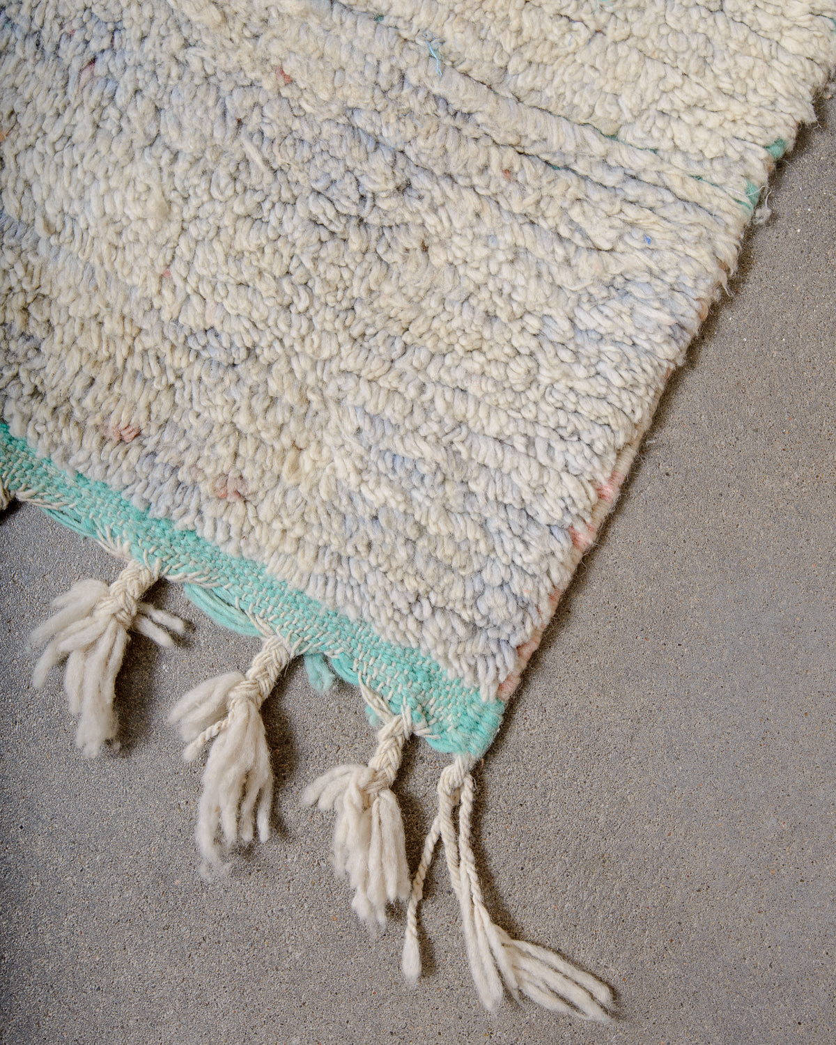 Modern, designer, handcrafted Berber rug from Morocco. Vintage carpet with beautiful colours and patterns and fluffy texture.