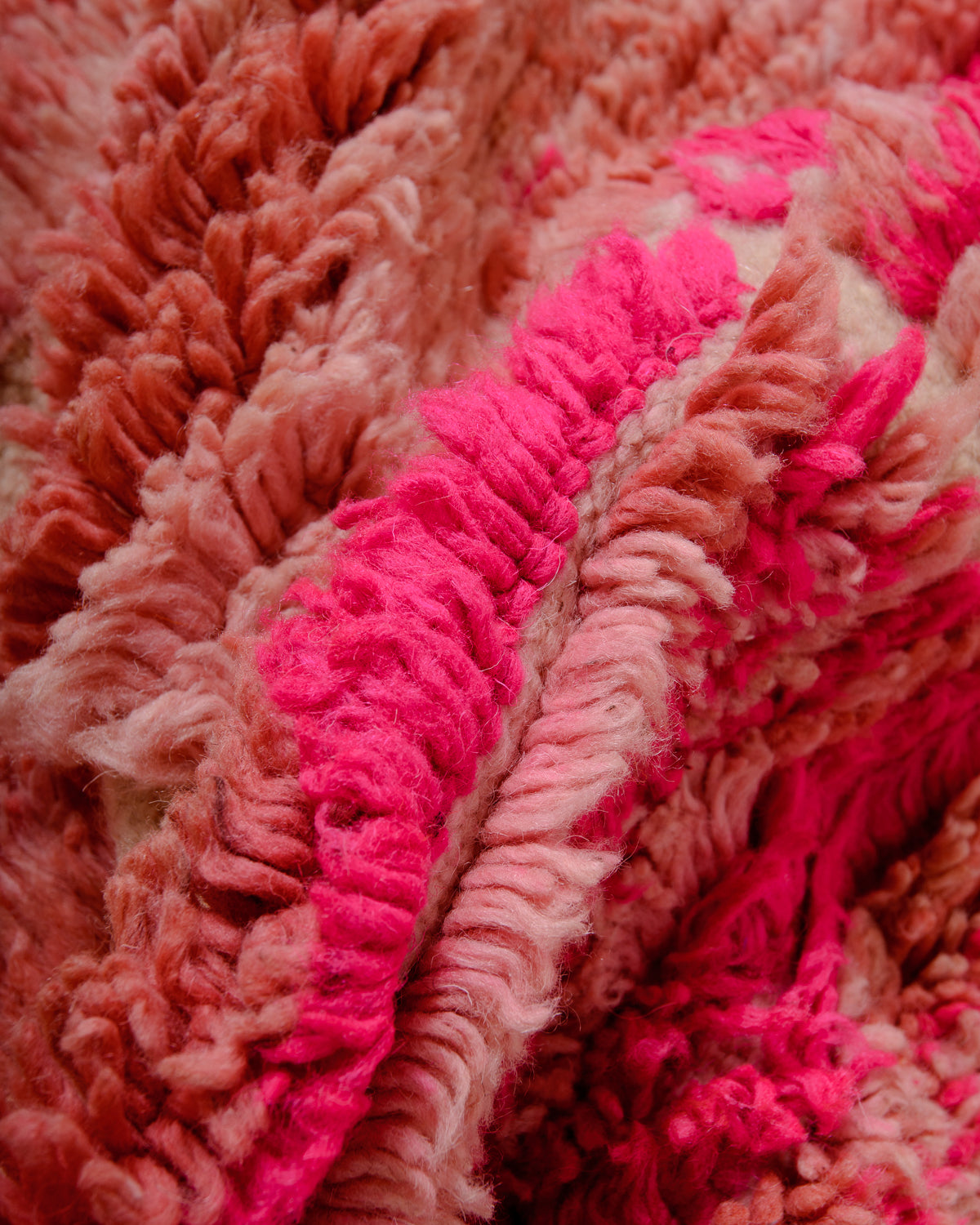 Modern, designer, handcrafted Berber rug from Morocco. Vintage carpet with beautiful colours and patterns and fluffy texture.