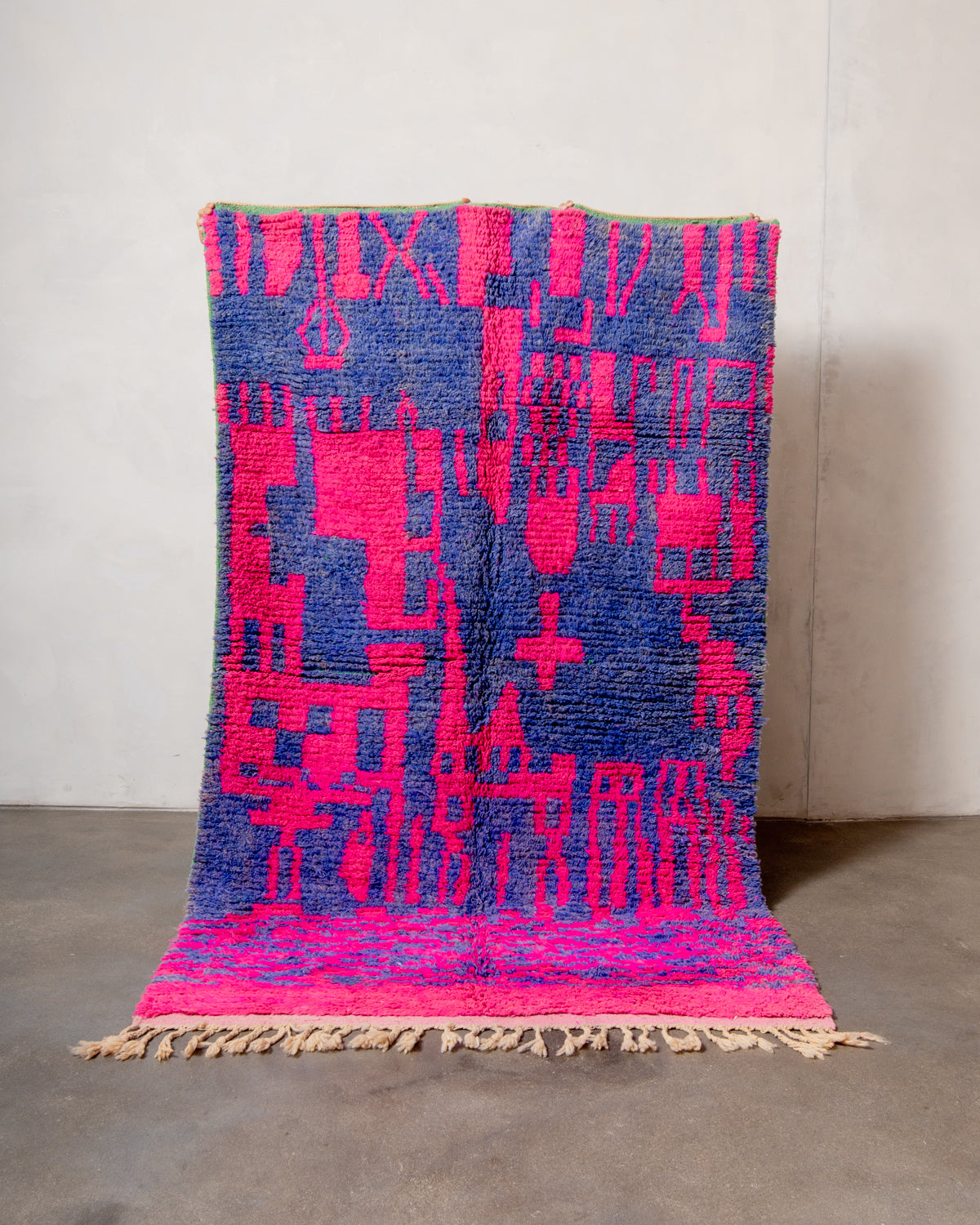 Modern, designer, handcrafted Berber rug from Morocco. Vintage carpet with beautiful colours and patterns and fluffy texture.