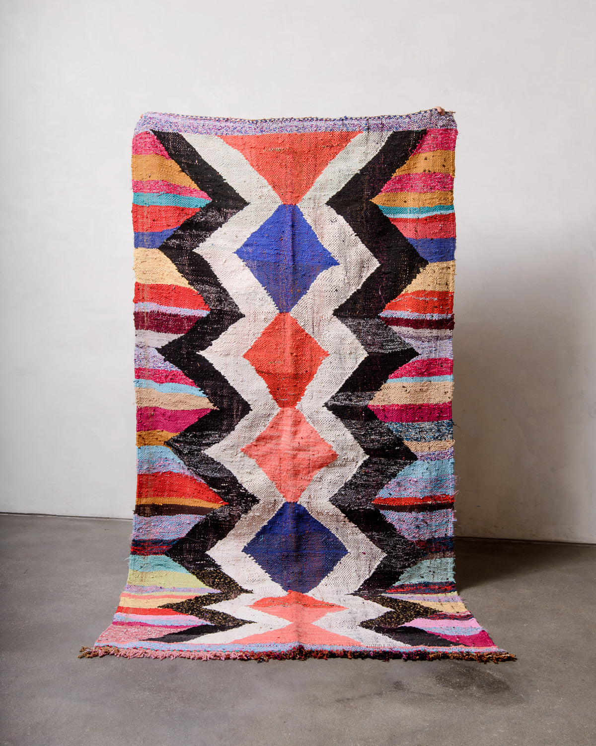 Modern, designer, handcrafted Berber rug from Morocco. Vintage carpet with beautiful colours and patterns.