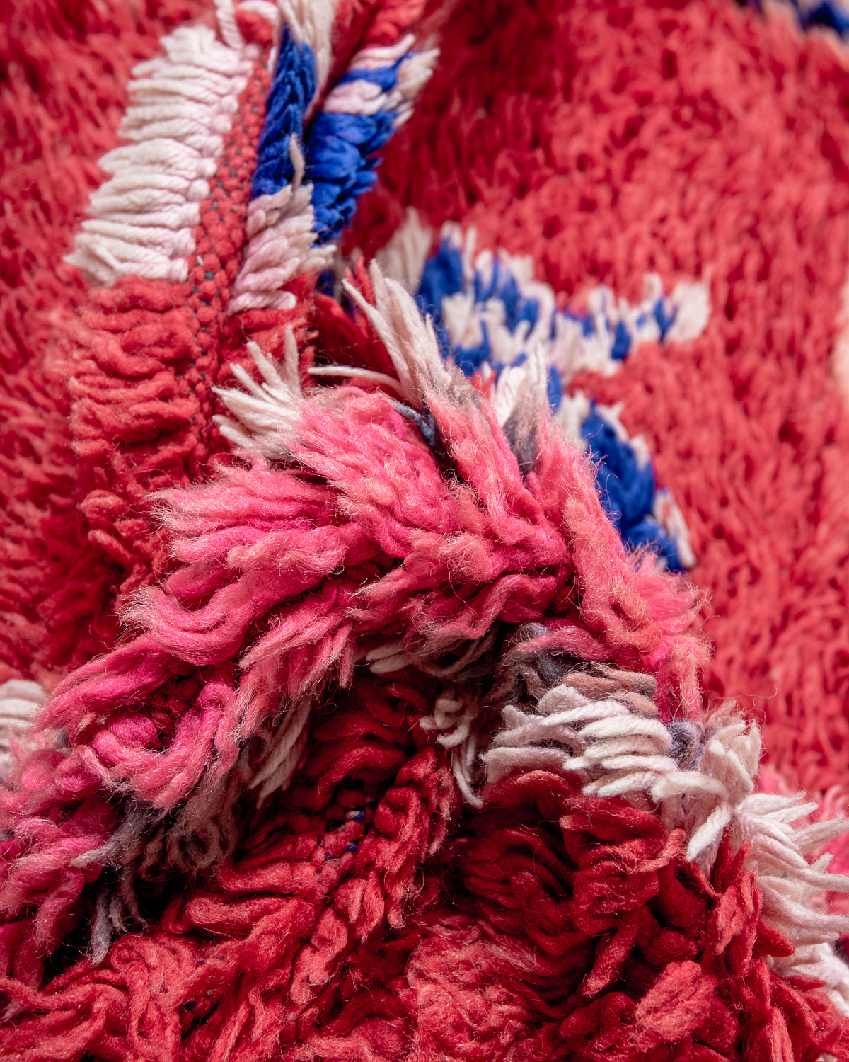 Modern, designer, handcrafted Berber rug from Morocco. Vintage carpet with beautiful colours and patterns and fluffy texture.