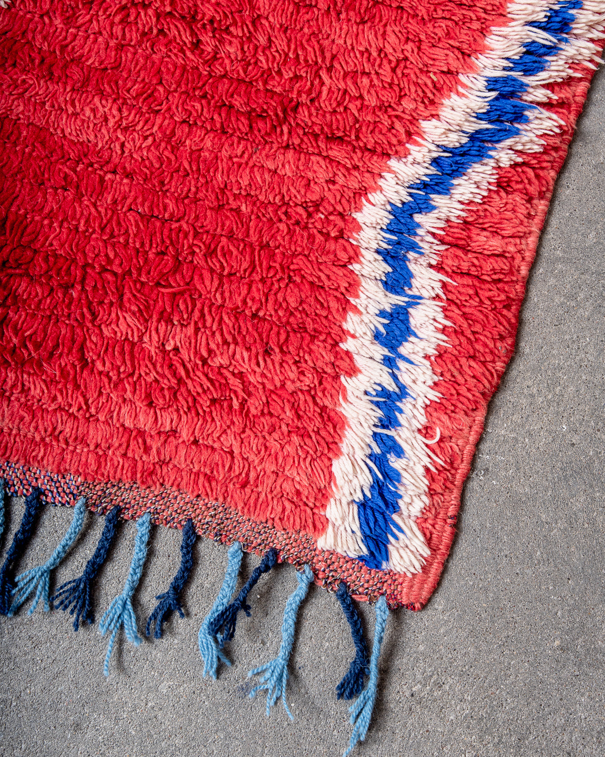 Modern, designer, handcrafted Berber rug from Morocco. Vintage carpet with beautiful colours and patterns and fluffy texture.