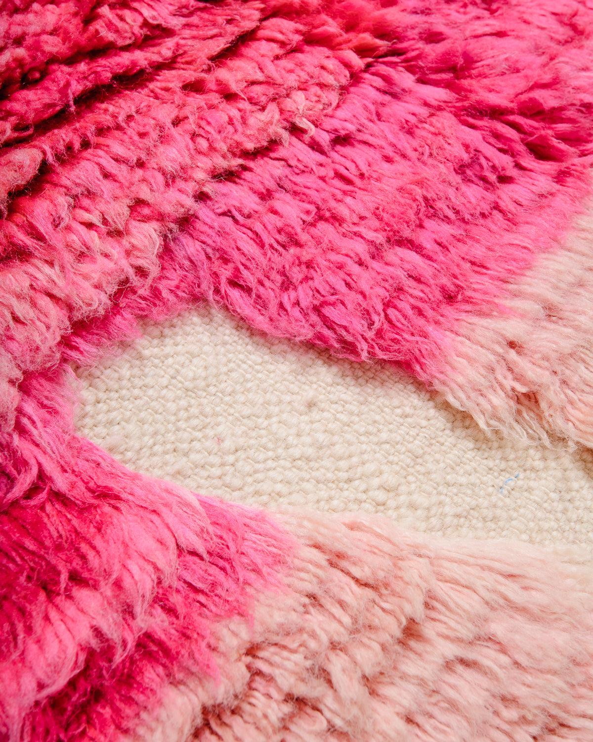 Modern, designer, handcrafted Berber rug from Morocco. Vintage carpet with beautiful colours and patterns and fluffy texture.