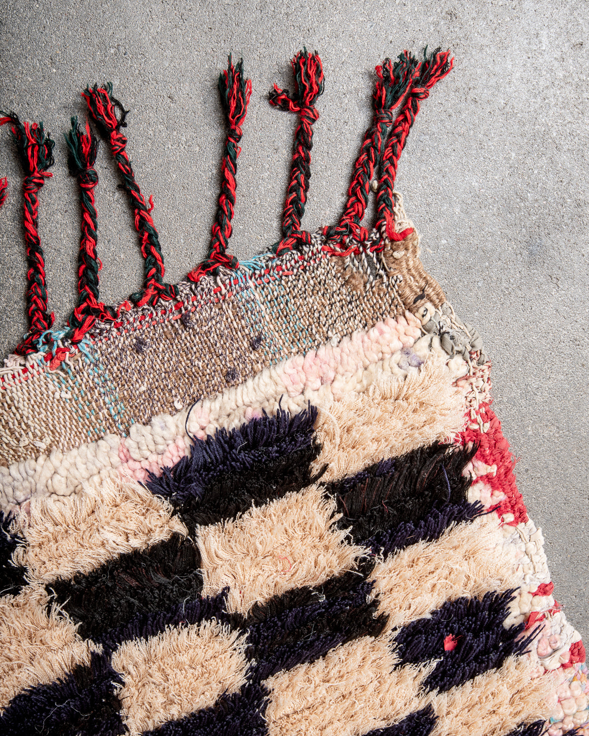 Modern, designer, handcrafted Berber runner rug from Morocco. Vintage carpet with beautiful colours and patterns and fluffy texture.