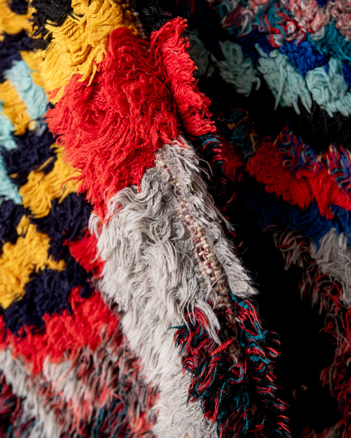 Modern, designer, handcrafted Berber runner rug from Morocco. Vintage carpet with beautiful colours and patterns and fluffy texture.