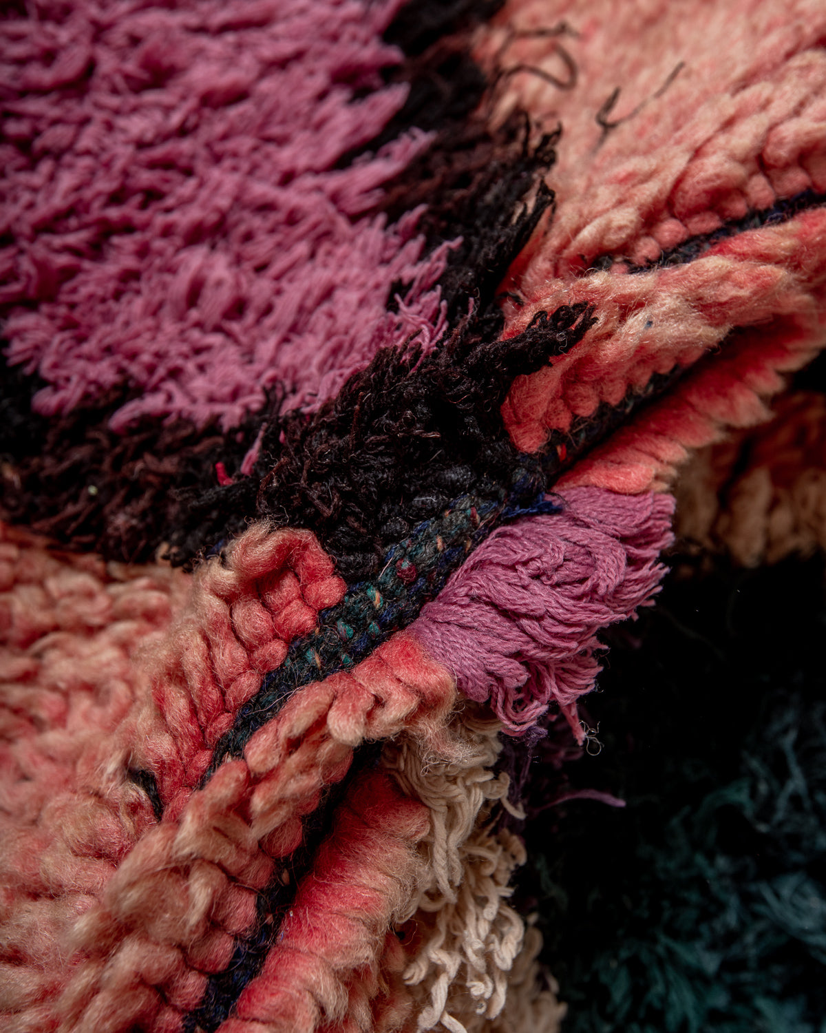 Modern, designer, handcrafted Berber runner rug from Morocco. Vintage carpet with beautiful colours and patterns and fluffy texture.