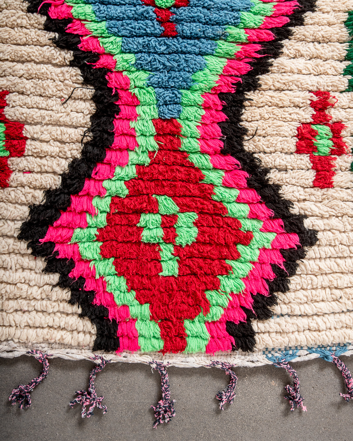 Modern, designer, handcrafted Berber runner rug from Morocco. Vintage carpet with beautiful colours and patterns and fluffy texture.