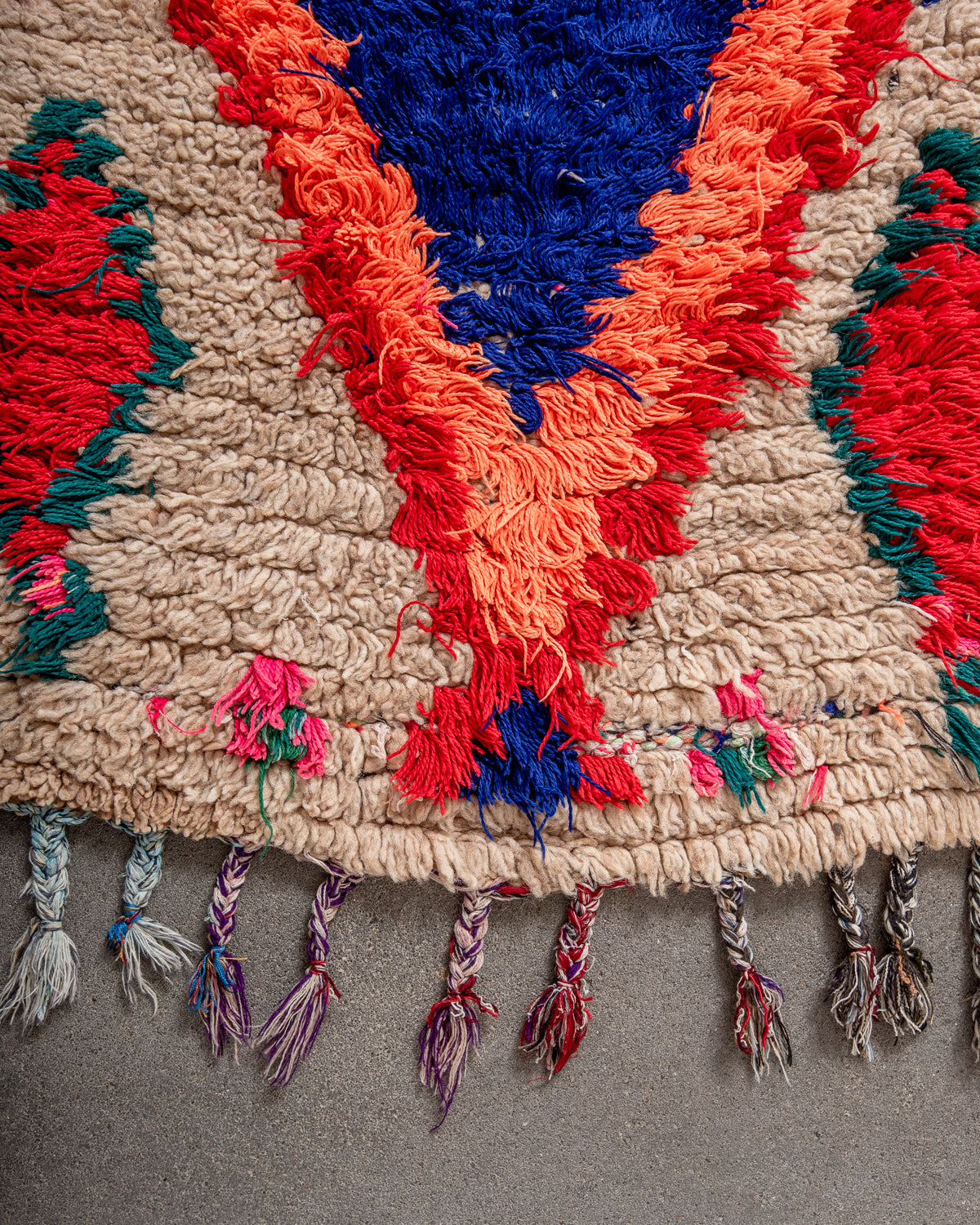 Modern, designer, handcrafted Berber runner rug from Morocco. Vintage carpet with beautiful colours and patterns and fluffy texture.