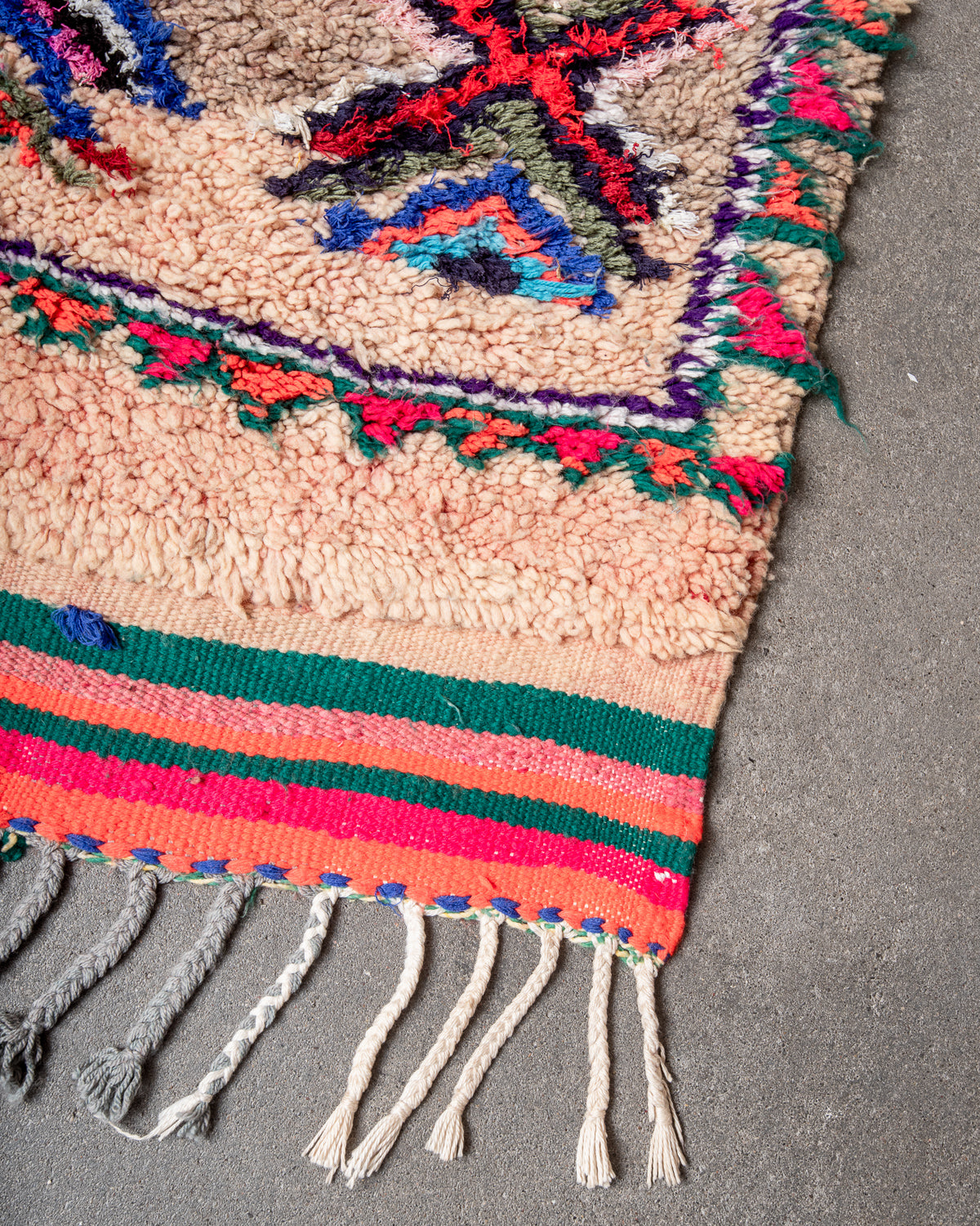 Modern, designer, handcrafted Berber runner rug from Morocco. Vintage carpet with beautiful colours and patterns and fluffy texture.