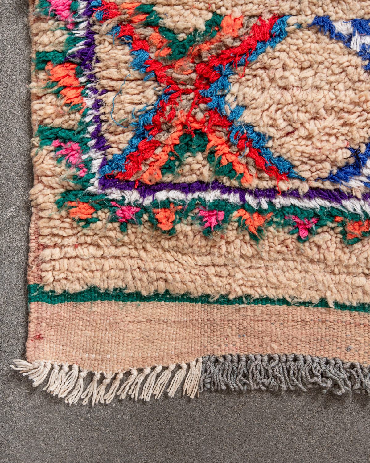 Modern, designer, handcrafted Berber runner rug from Morocco. Vintage carpet with beautiful colours and patterns and fluffy texture.