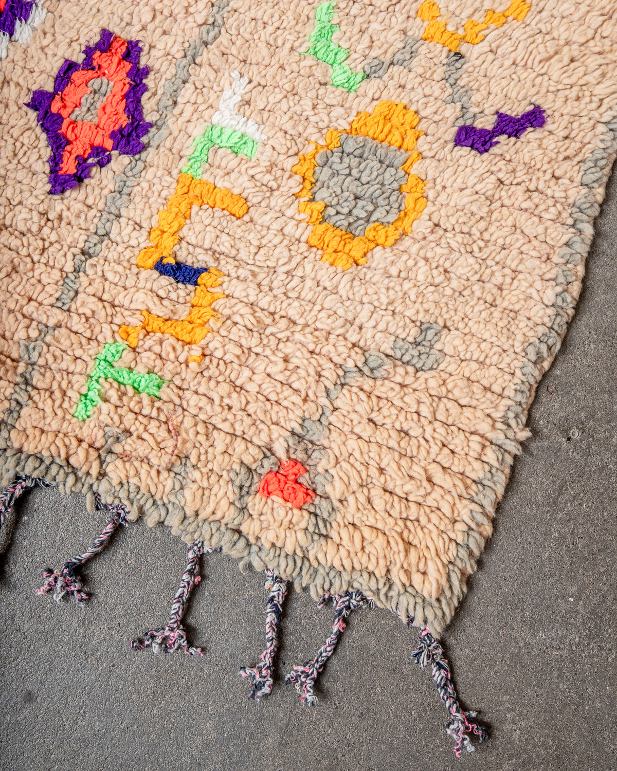 Modern, designer, handcrafted Berber runner rug from Morocco. Vintage carpet with beautiful colours and patterns and fluffy texture.