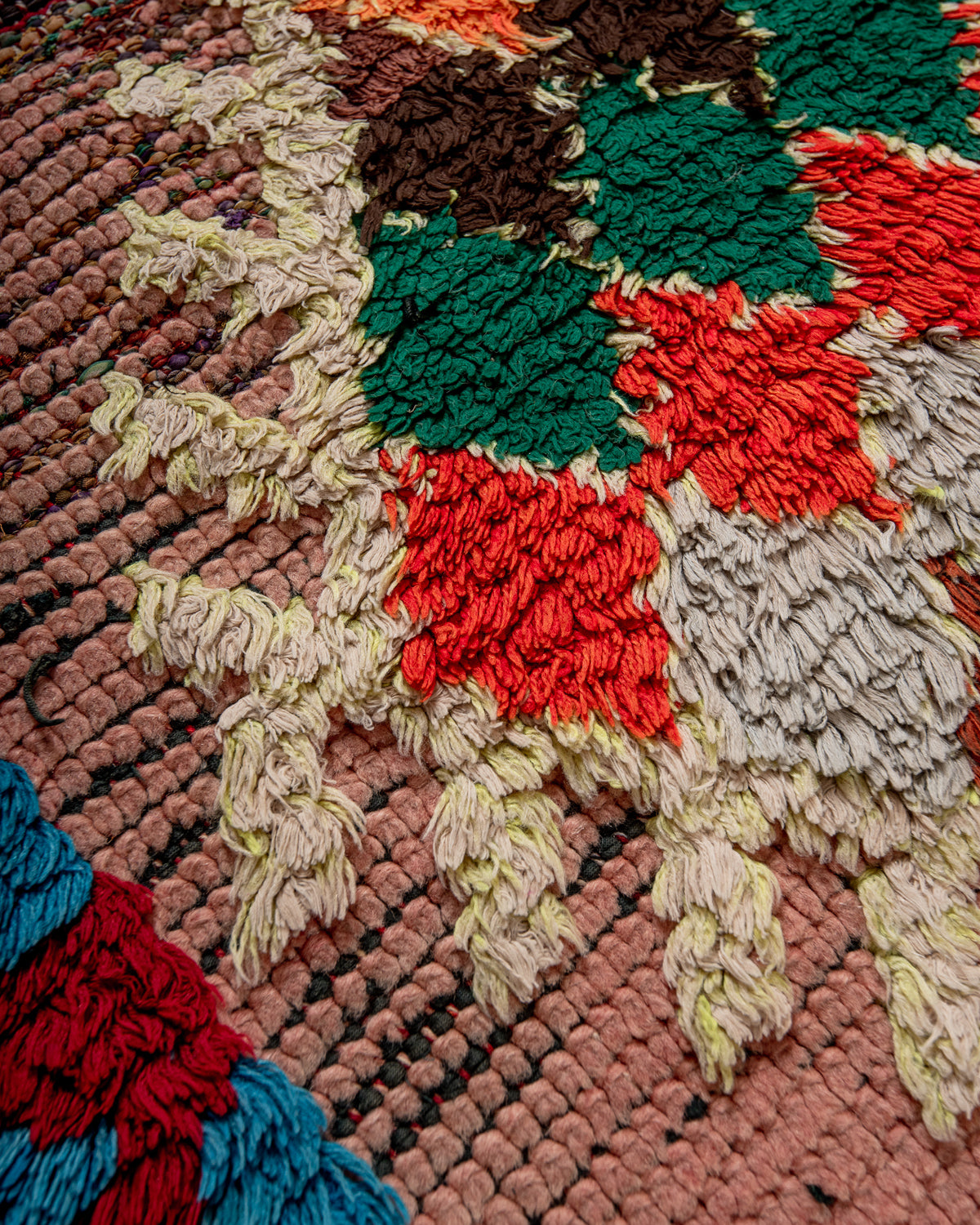 Modern, designer, handcrafted Berber runner rug from Morocco. Vintage carpet with beautiful colours and patterns and fluffy texture.