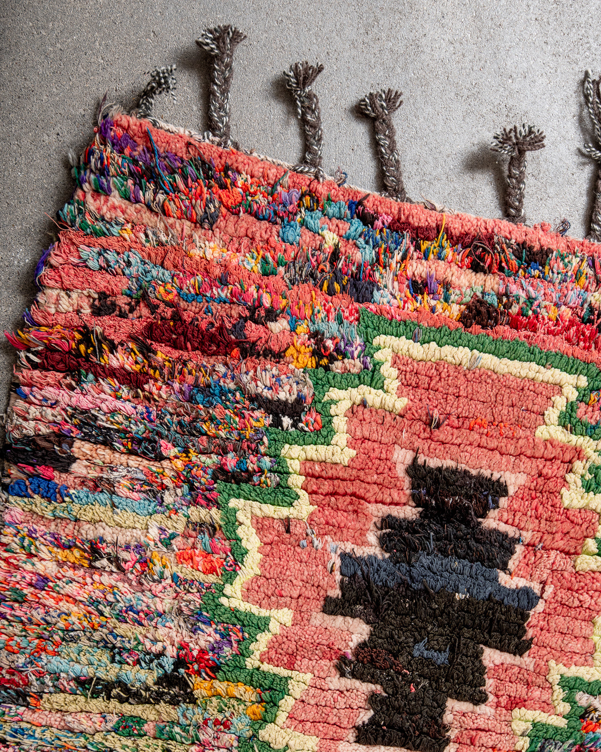 Modern, designer, handcrafted Berber runner rug from Morocco. Vintage carpet with beautiful colours and patterns and fluffy texture.