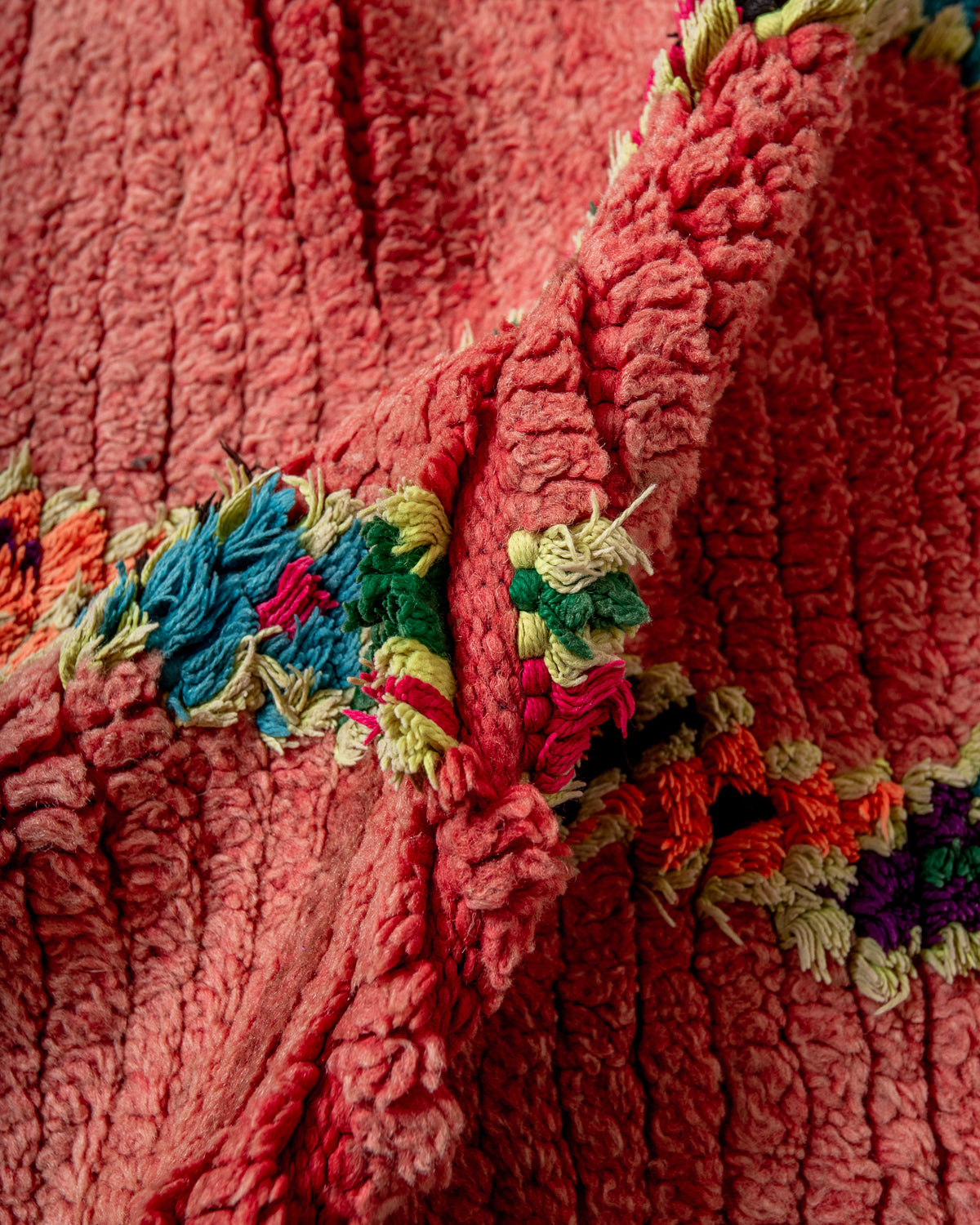 Modern, designer, handcrafted Berber runner rug from Morocco. Vintage carpet with beautiful colours and patterns and fluffy texture.