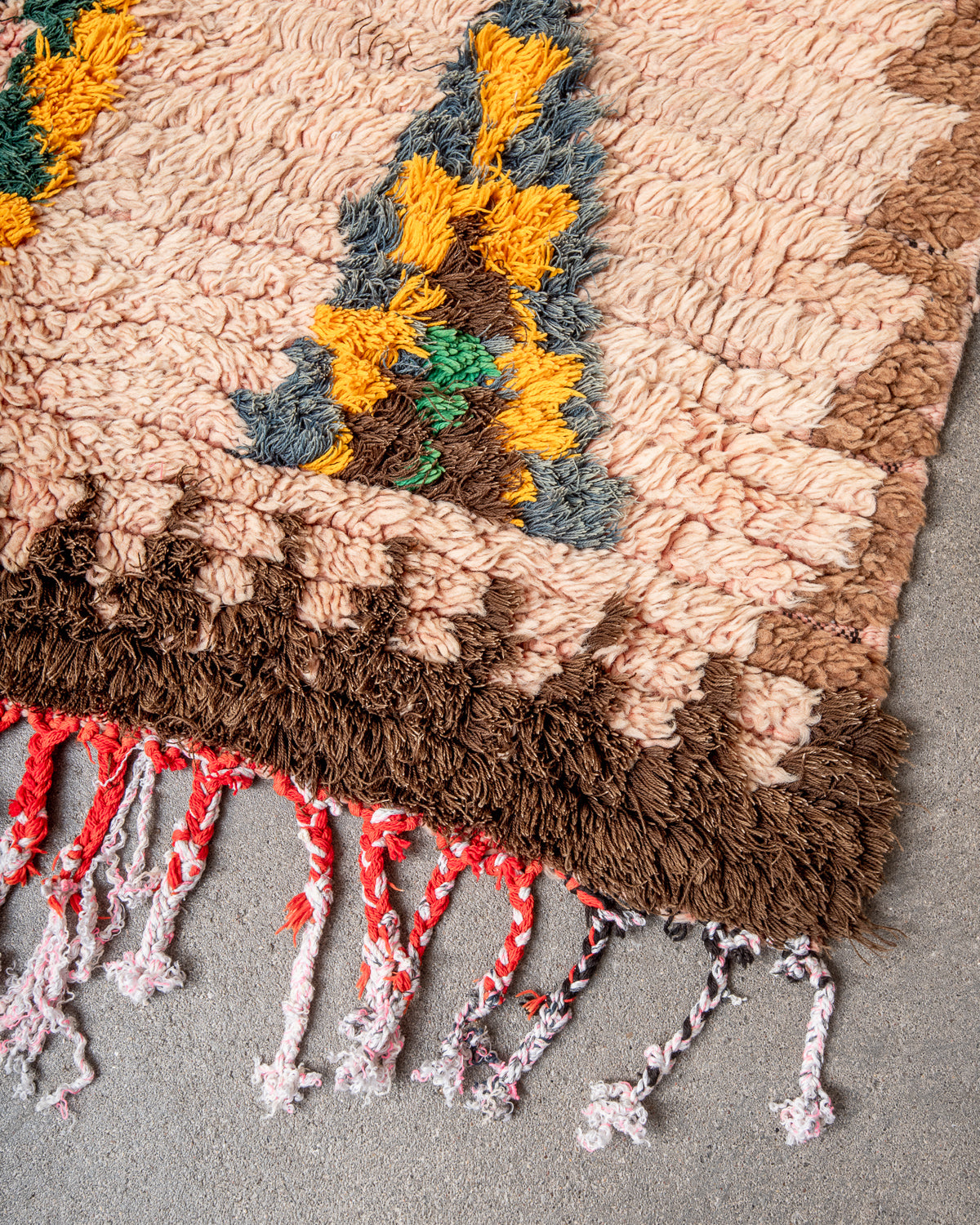Modern, designer, handcrafted Berber runner rug from Morocco. Vintage carpet with beautiful colours and patterns and fluffy texture.