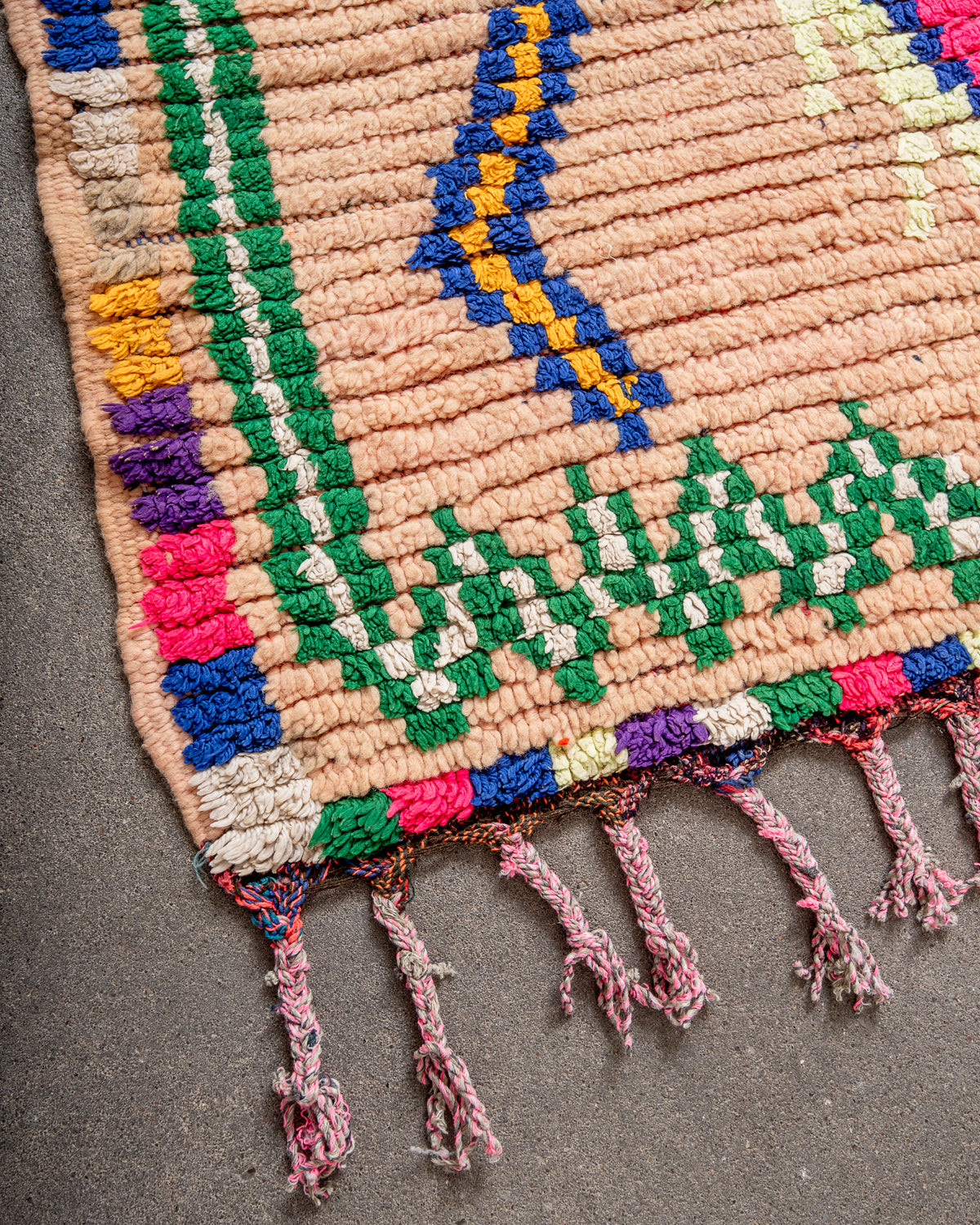 Modern, designer, handcrafted Berber runner rug from Morocco. Vintage carpet with beautiful colours and patterns and fluffy texture.