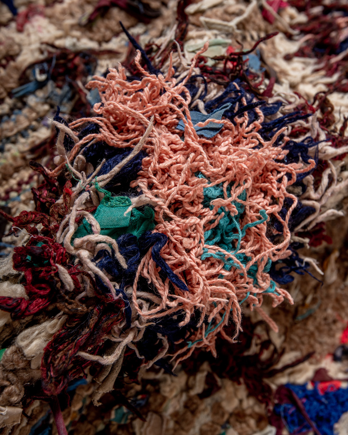 Modern designer vintage handcrafted Berber rug from Morocco. Boucherouite runner rug with beautiful colors and patterns.