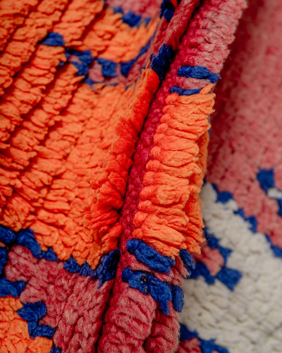 Modern, designer, handcrafted Berber runner rug from Morocco. Vintage carpet with beautiful colours and patterns and fluffy texture.