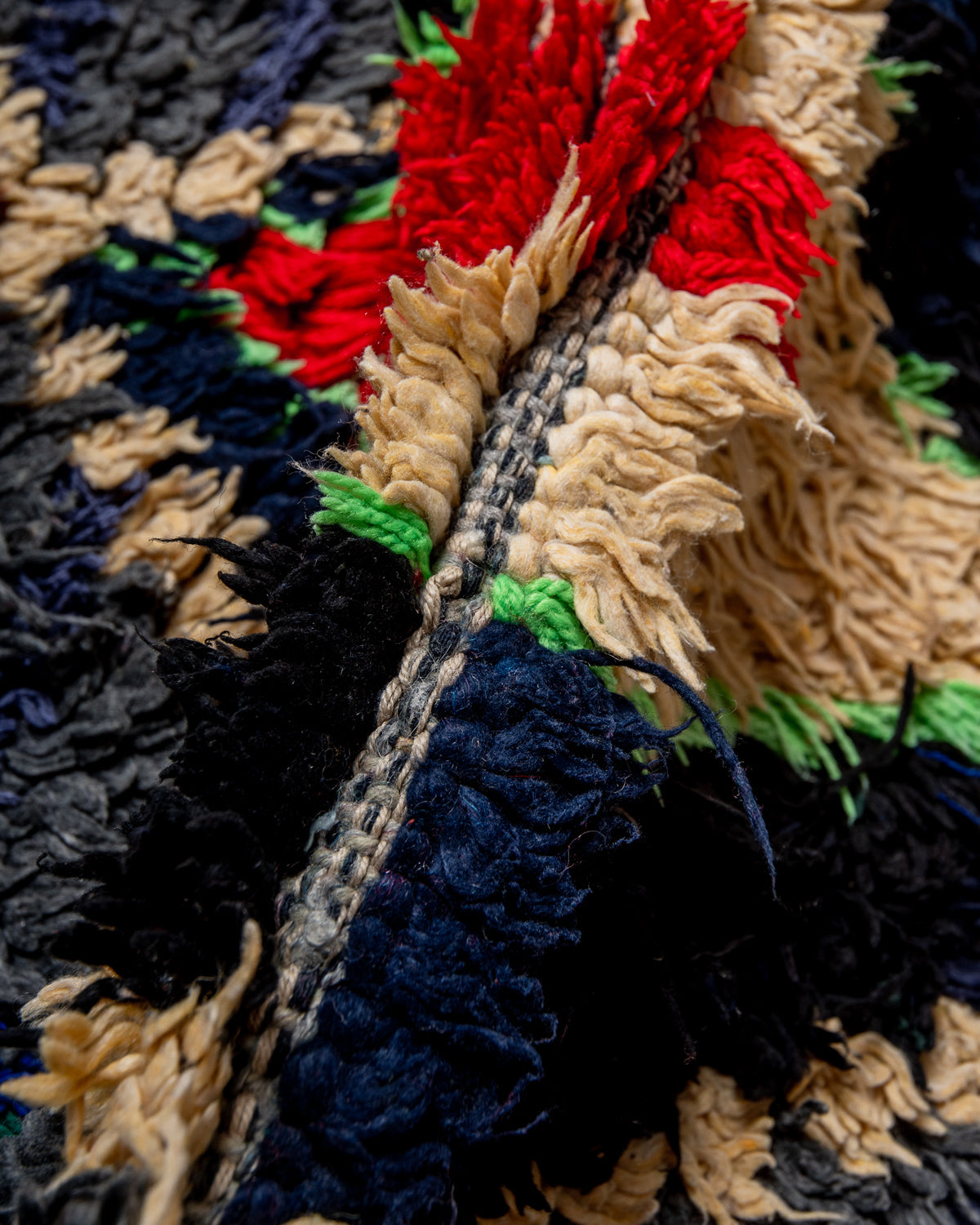 Modern designer vintage handcrafted Berber rug from Morocco. Boucherouite runner rug with beautiful colors and patterns.