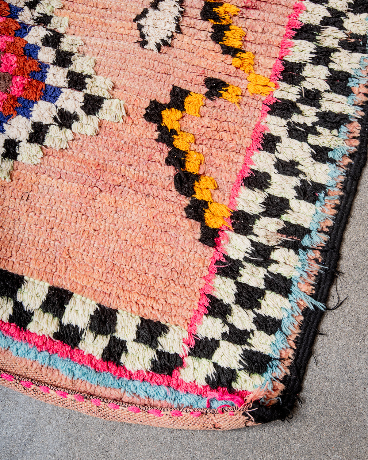 Modern, designer, handcrafted Berber runner rug from Morocco. Vintage carpet with beautiful colours and patterns and fluffy texture.
