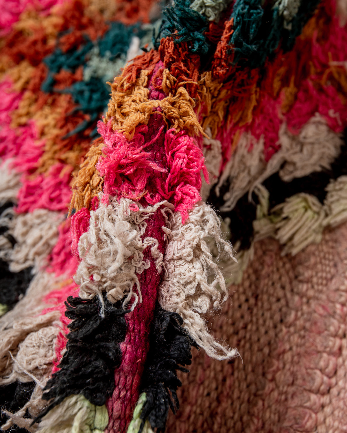 Modern, designer, handcrafted Berber runner rug from Morocco. Vintage carpet with beautiful colours and patterns and fluffy texture.