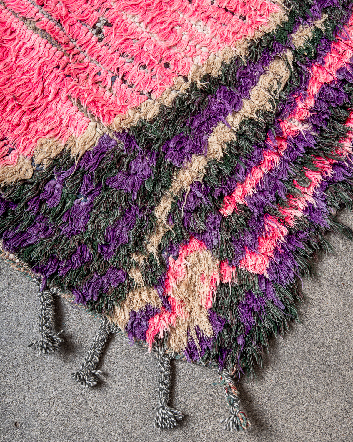 Modern designer vintage handcrafted Berber rug from Morocco. Boucherouite runner rug with beautiful colors and patterns.