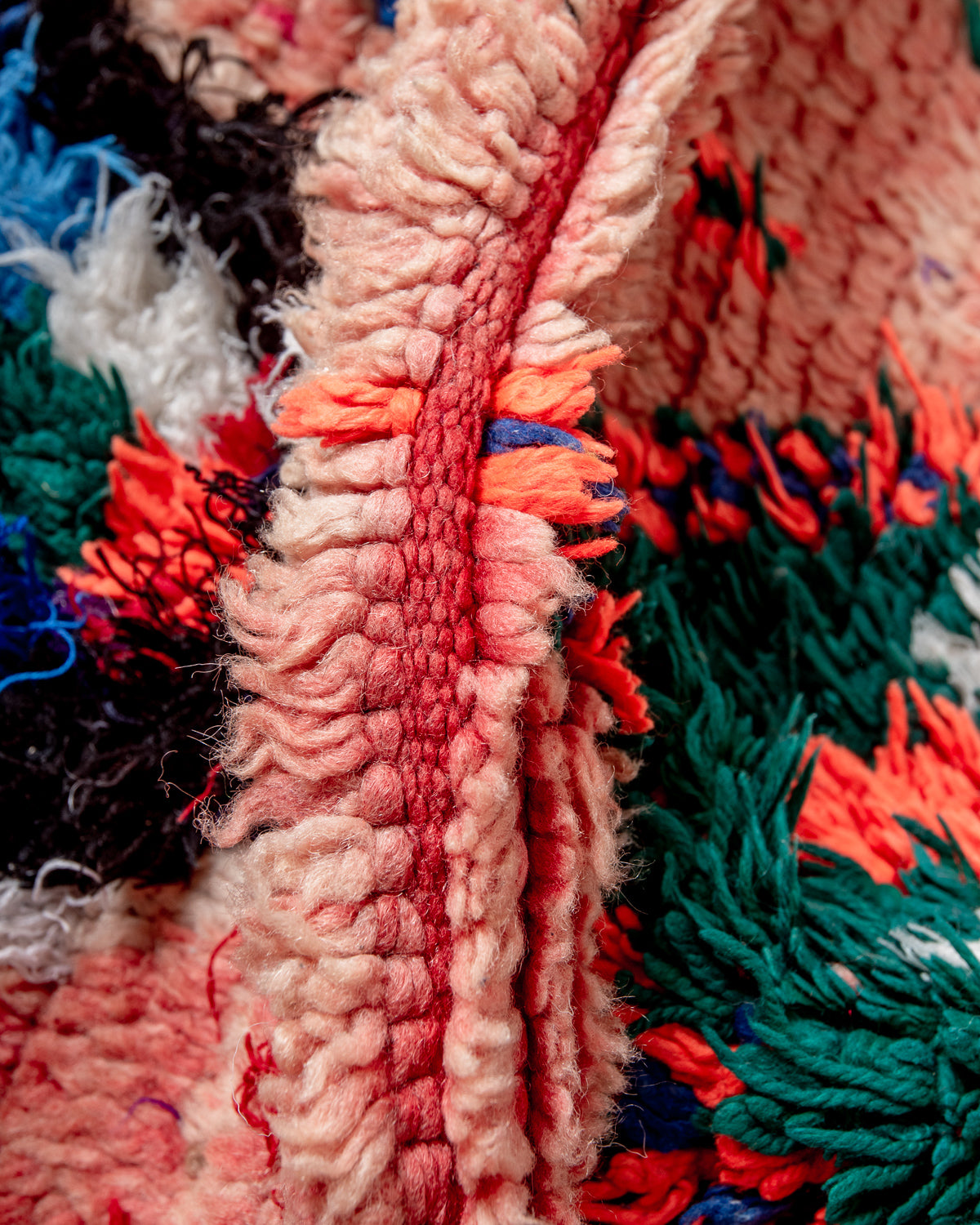 Modern, designer, handcrafted Berber runner rug from Morocco. Vintage carpet with beautiful colours and patterns and fluffy texture.