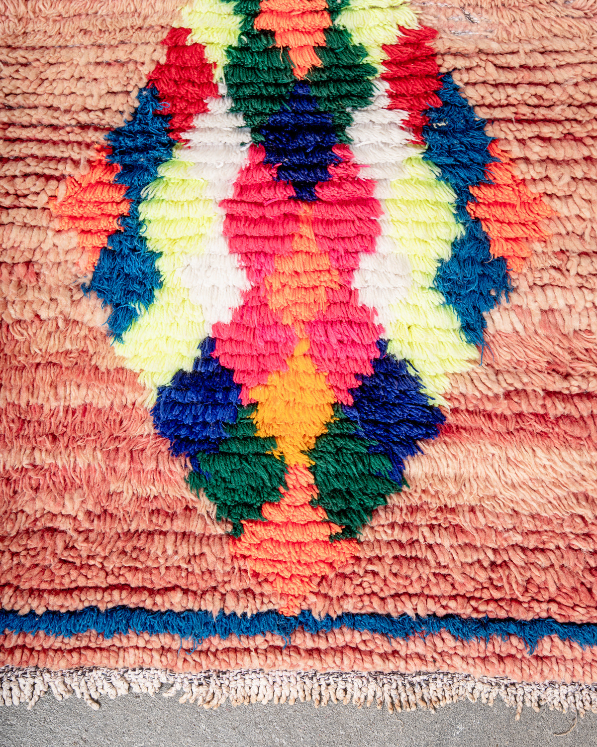 Modern, designer, handcrafted Berber runner rug from Morocco. Vintage carpet with beautiful colours and patterns and fluffy texture.