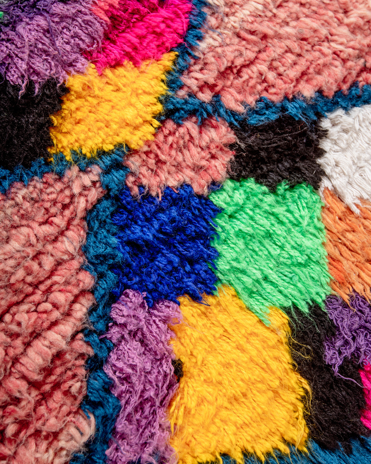 Modern, designer, handcrafted Berber runner rug from Morocco. Vintage carpet with beautiful colours and patterns and fluffy texture.